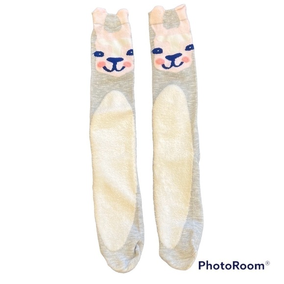 GRAY pink and white bunny knee socks, medium thickness - Picture 2 of 5